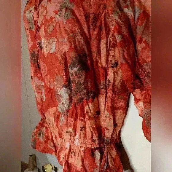 Croft & Barrow Floral fall peplum fitted ruffle Cottagecore Y2K blouse - Picture 6 of 9